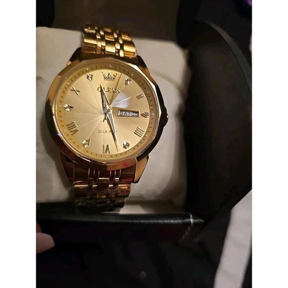 Men's Olevs Gold Luxury Watch 5563G Stainless Steel Water Resistant - Picture 3 of 5